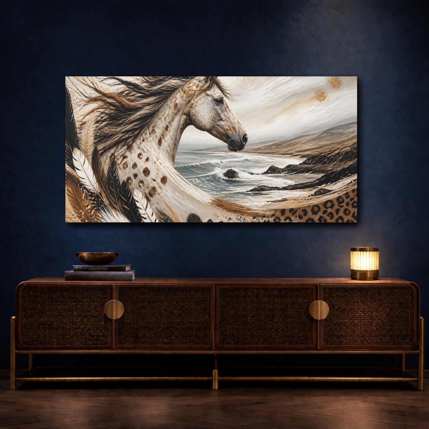 Mockup 4. Animals Boho Coastal Horse Portrait shown as canvas print