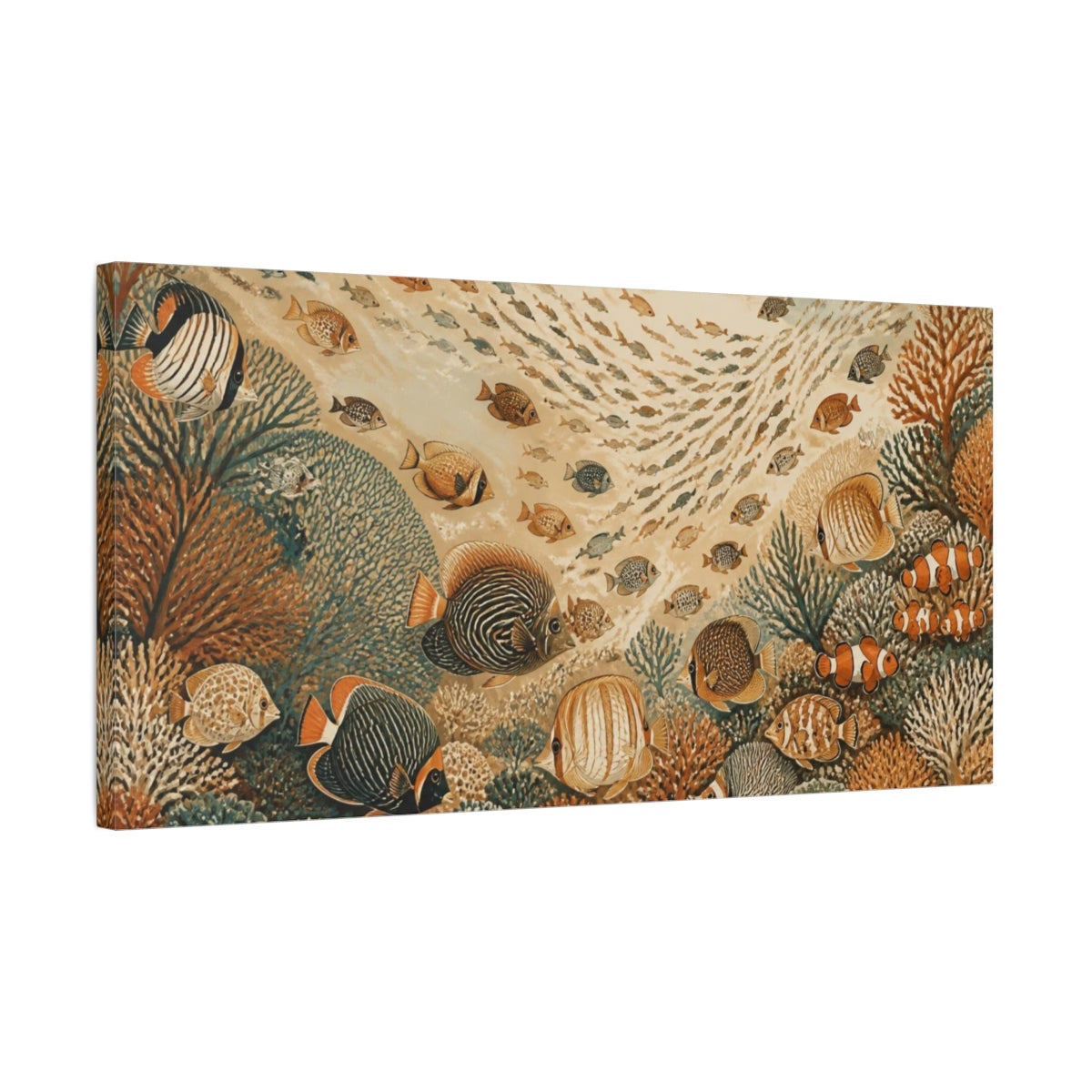 Side Mockup 1. Animals Boho Tropical Fish School shown as canvas print