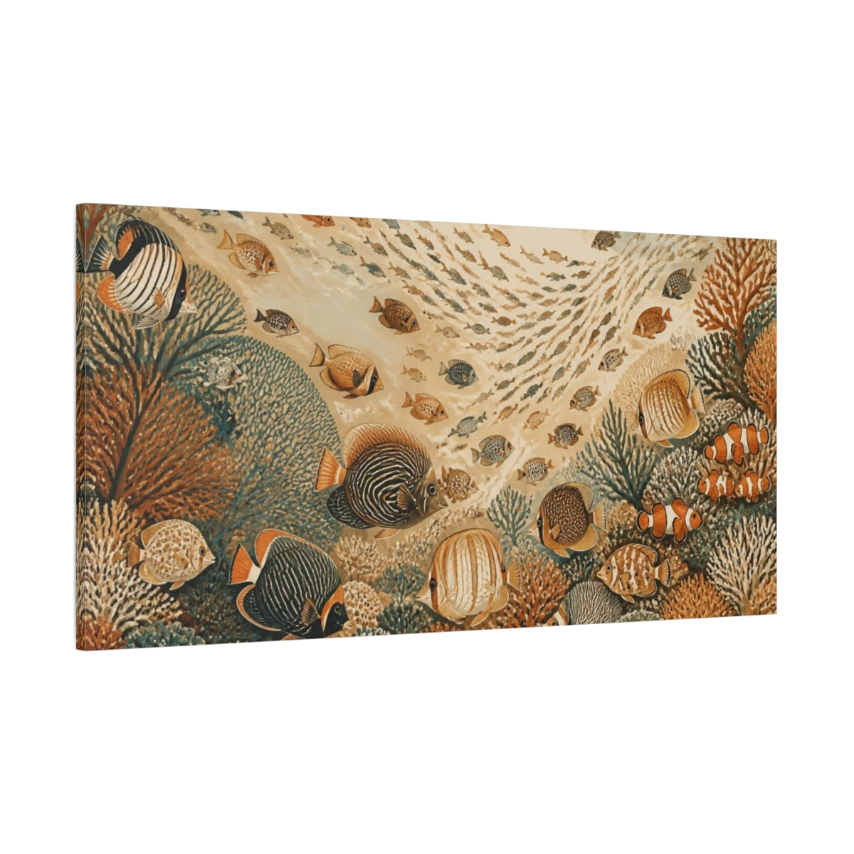 Side Mockup 2. Animals Boho Tropical Fish School shown as canvas print