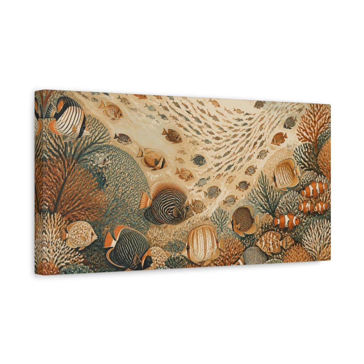 Side Mockup 3. Animals Boho Tropical Fish School shown as canvas print