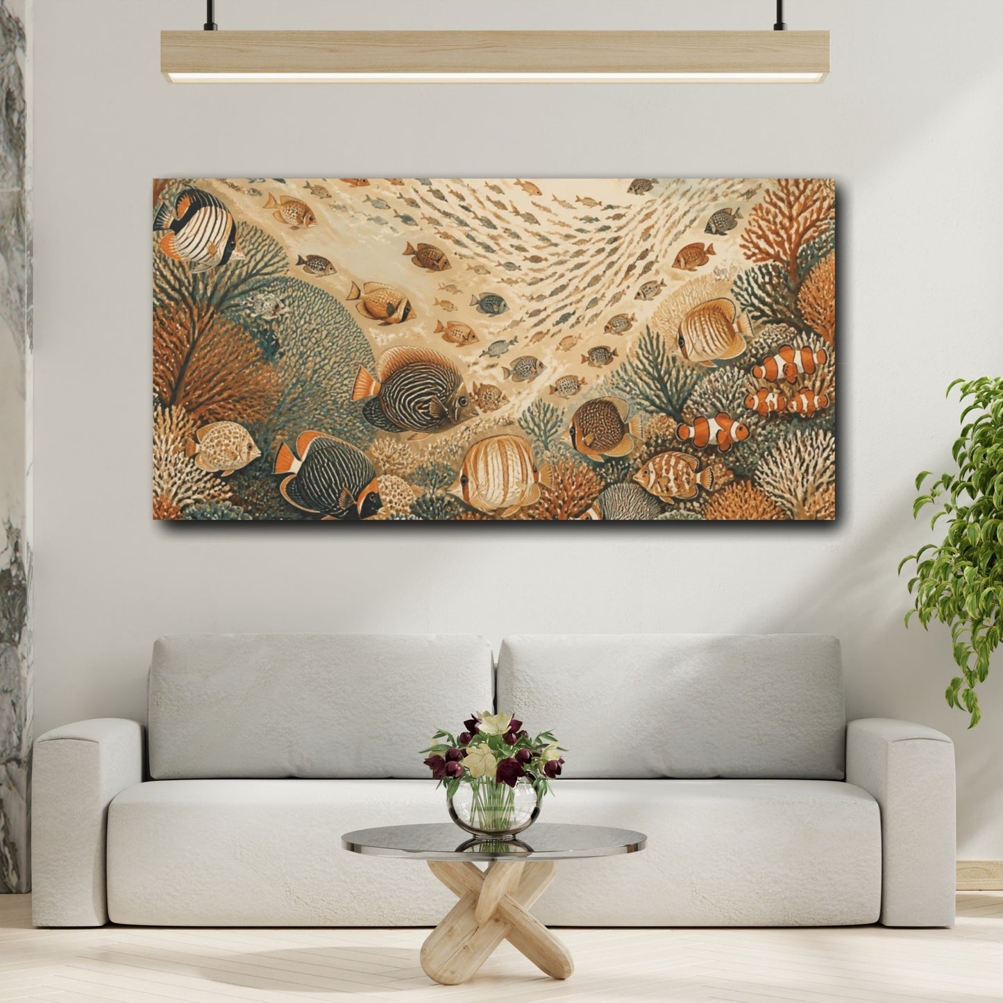 Mockup 2. Animals Boho Tropical Fish School shown as canvas print