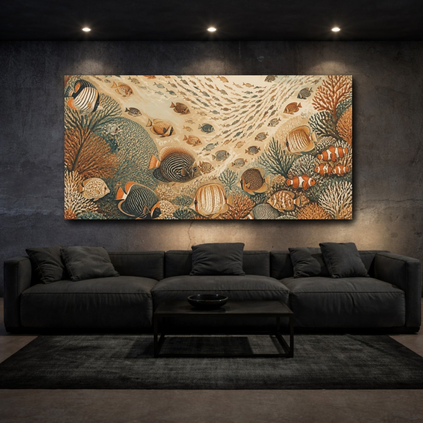 Mockup 3. Animals Boho Tropical Fish School shown as canvas print