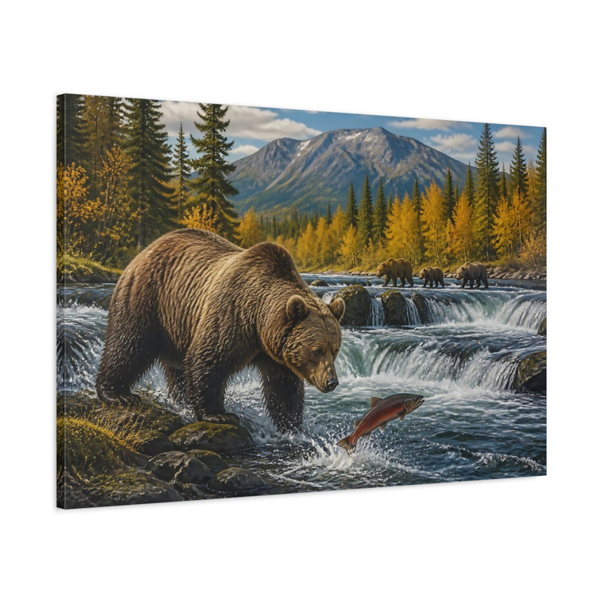 Main Mockup. Animals Brown Bear And Salmon shown as canvas print