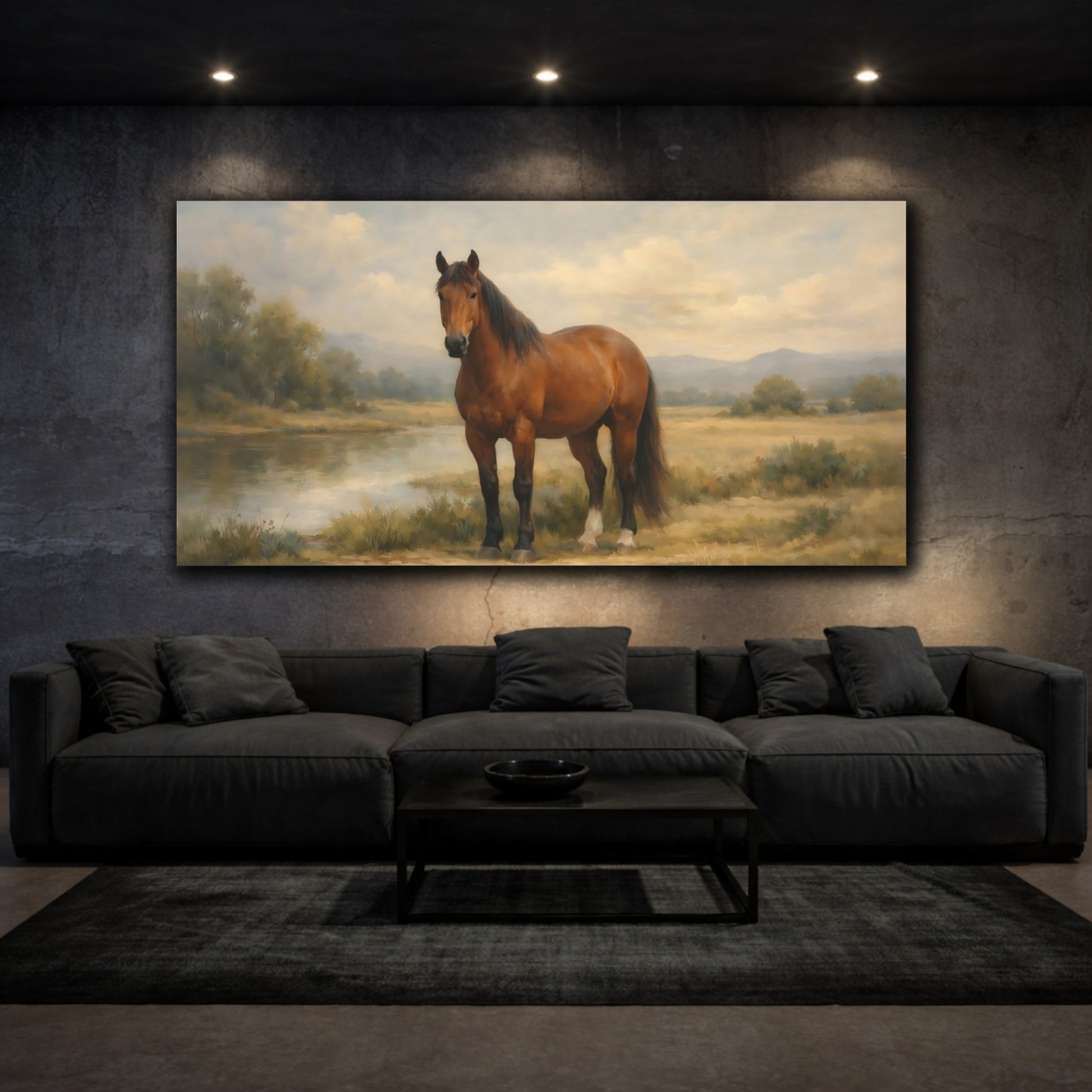 Mockup 2. Animals Brown Horse Brown Horse Landscape shown as stretched canvas wall art