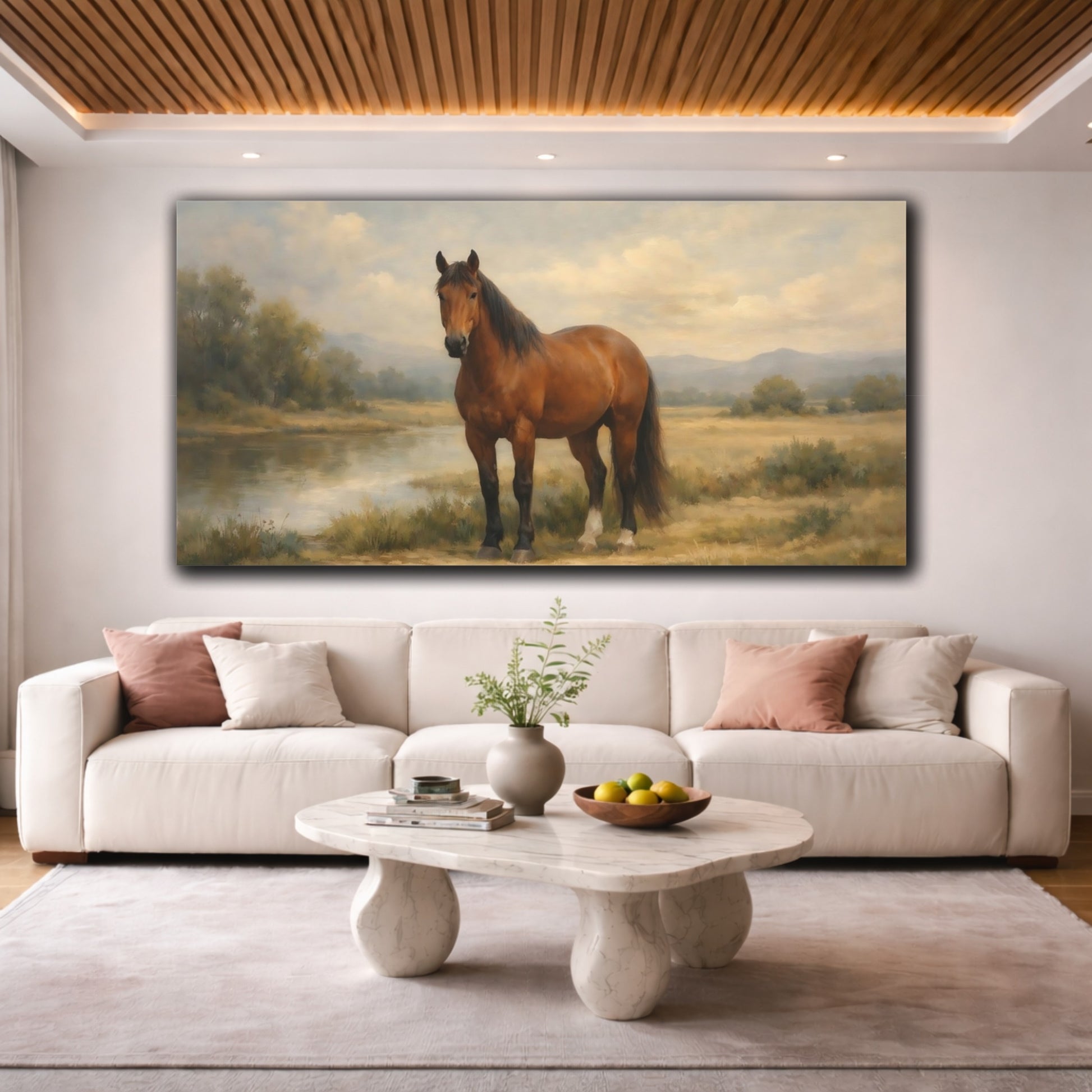 Mockup 3. Animals Brown Horse Brown Horse Landscape shown as stretched canvas wall art