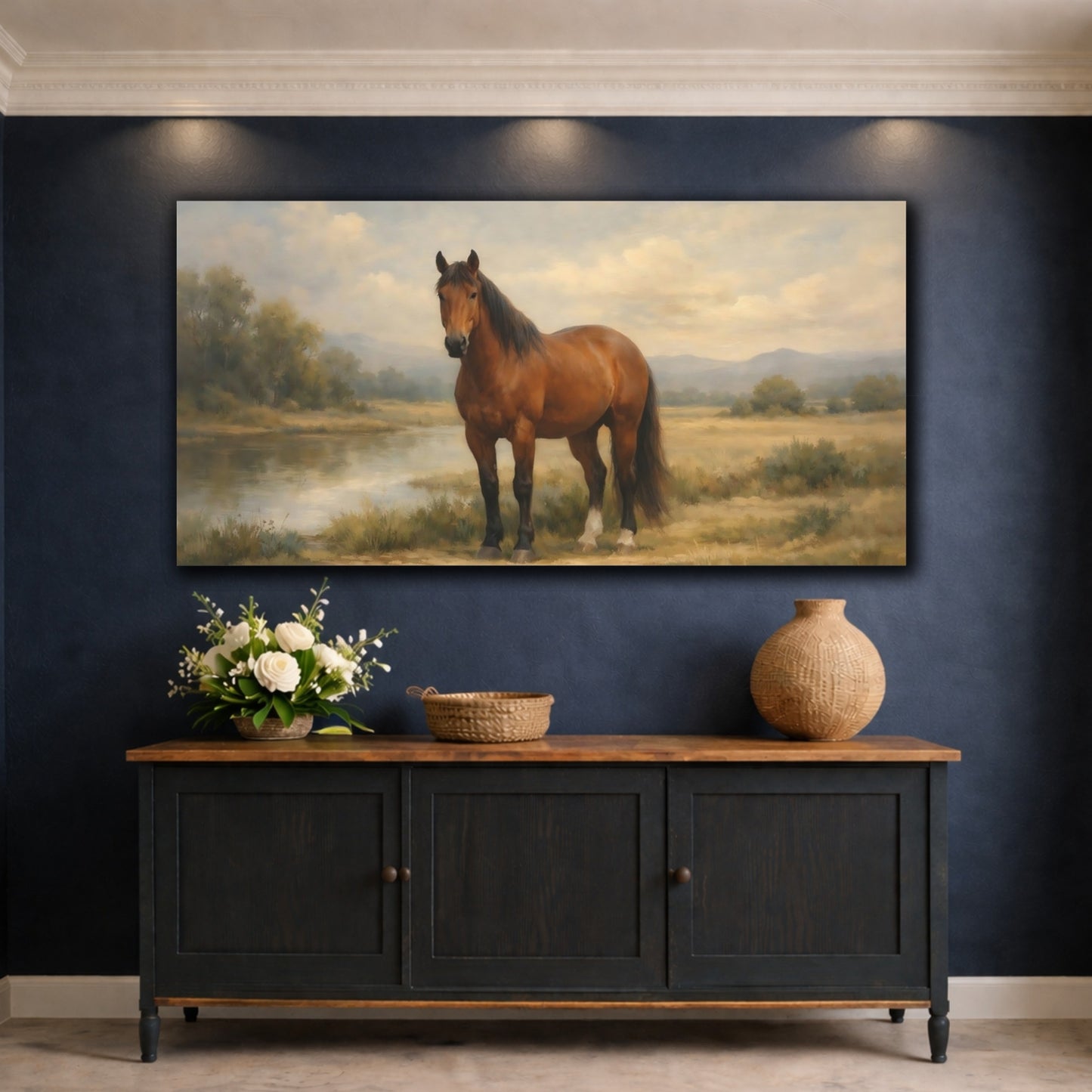 Mockup 4. Animals Brown Horse Brown Horse Landscape shown as stretched canvas wall art