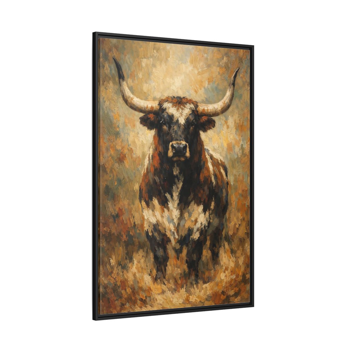 Main Mockup. Animals Bull Brown Bull shown as stretched canvas wall art