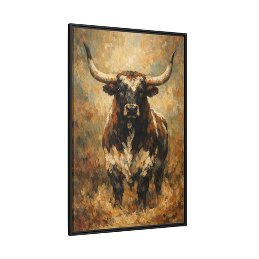 Main Mockup. Animals Bull Brown Bull shown as stretched canvas wall art