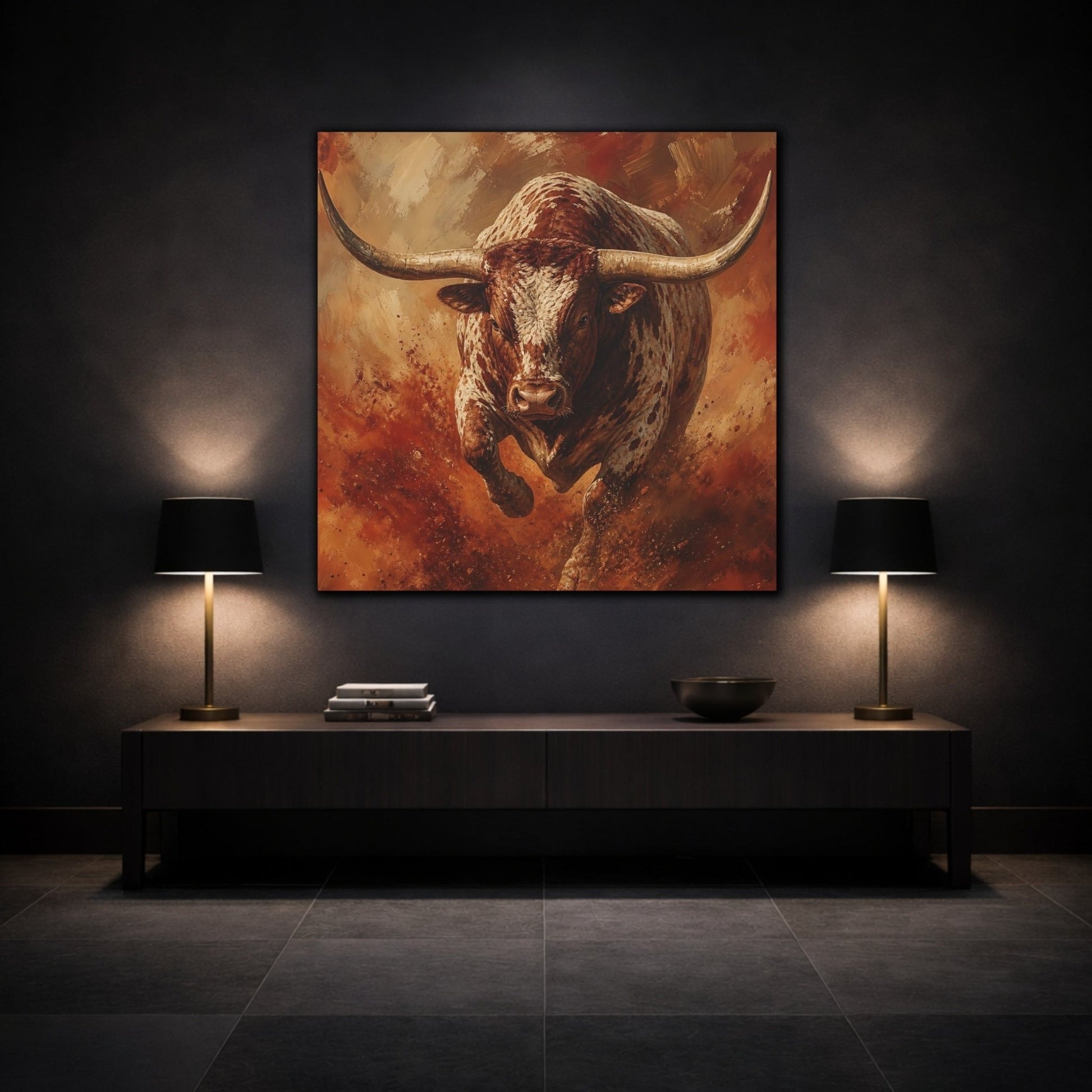 Animals Bull Brown Canvas Print – Expressive Living Room, Above Fireplace - YesArtYes