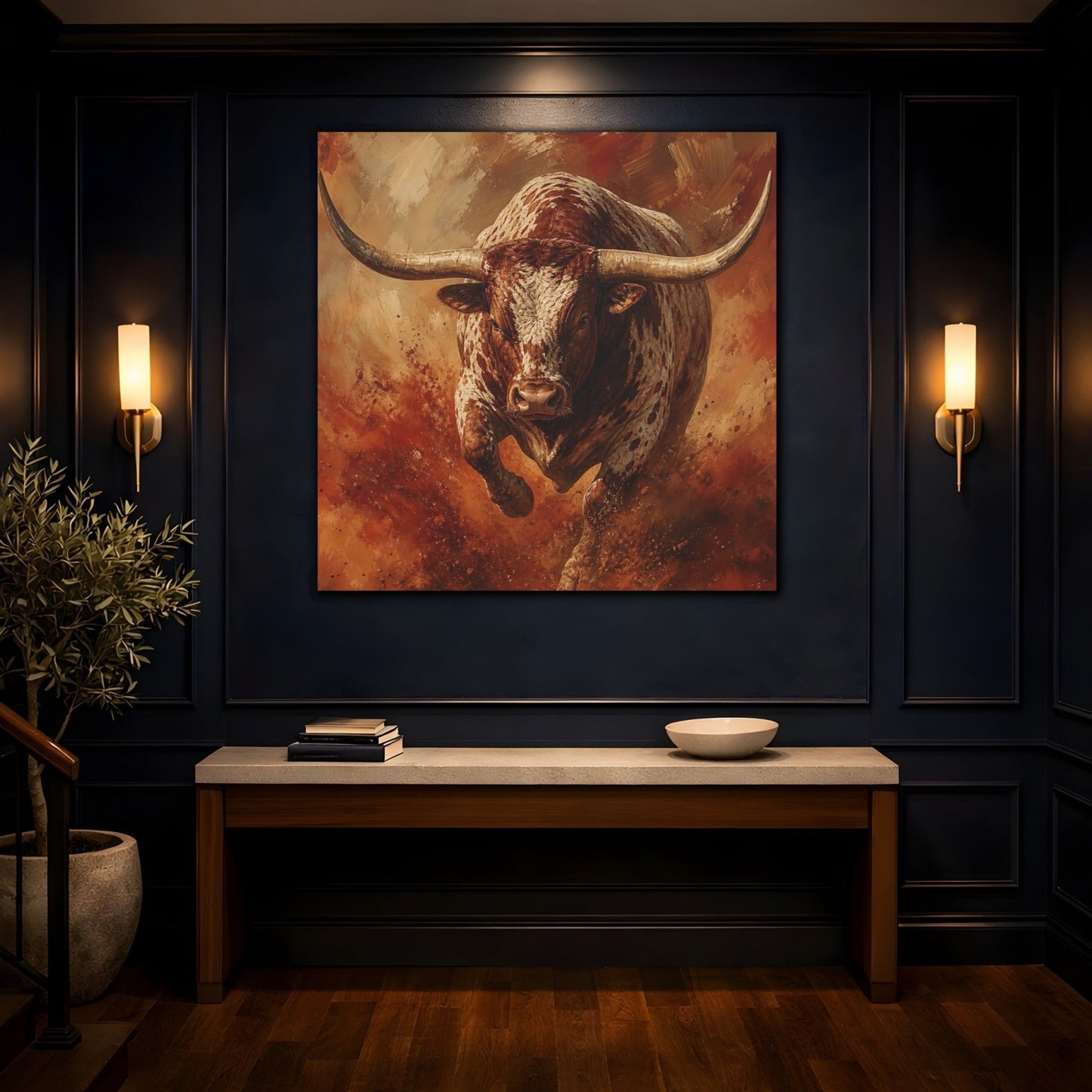 Animals Bull Brown Canvas Print – Expressive Living Room, Above Fireplace - YesArtYes