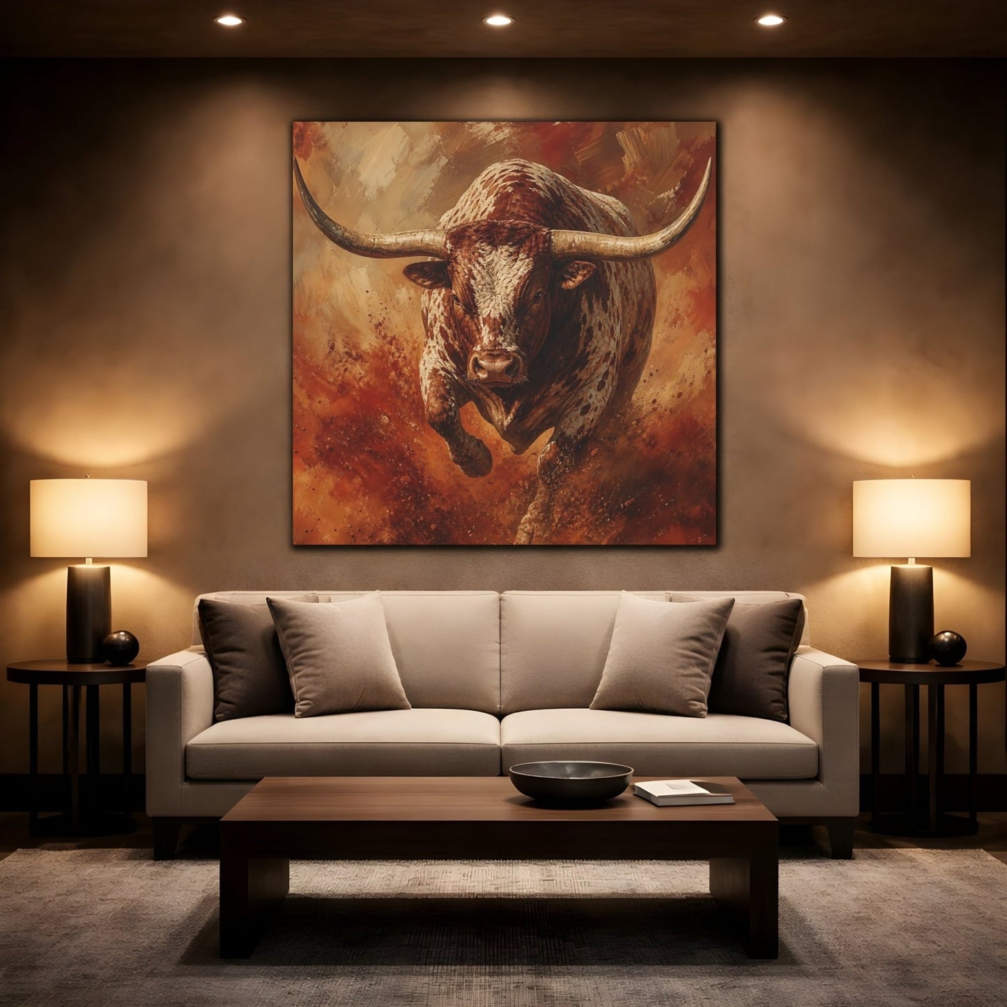 Animals Bull Brown Canvas Print – Expressive Living Room, Above Fireplace - YesArtYes