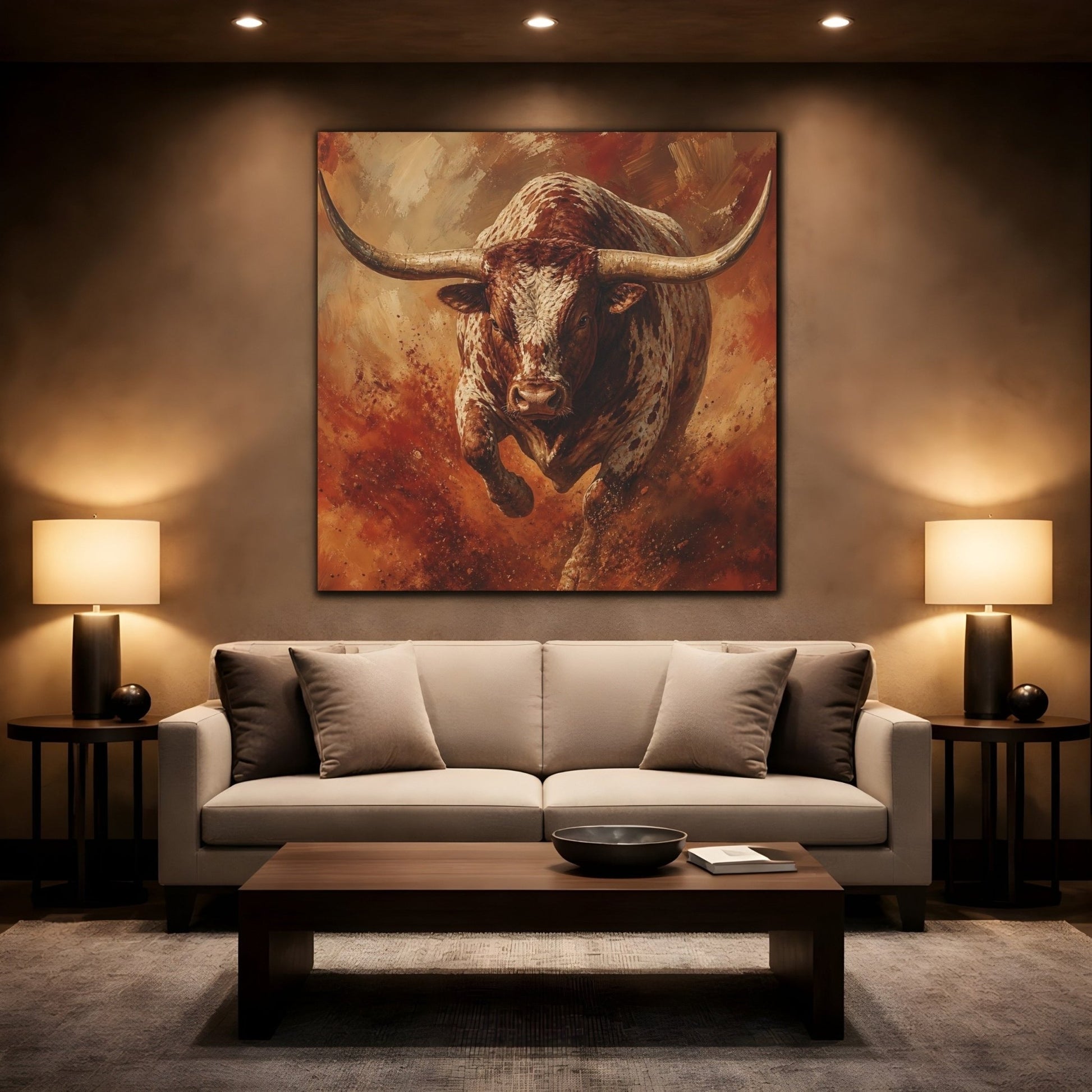 Animals Bull Brown Canvas Print – Expressive Living Room, Above Fireplace - YesArtYes