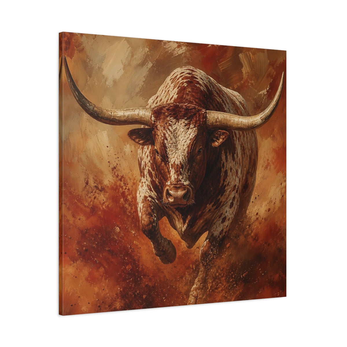 Side Mockup 1. Animals Bull Brown Bull shown as canvas print