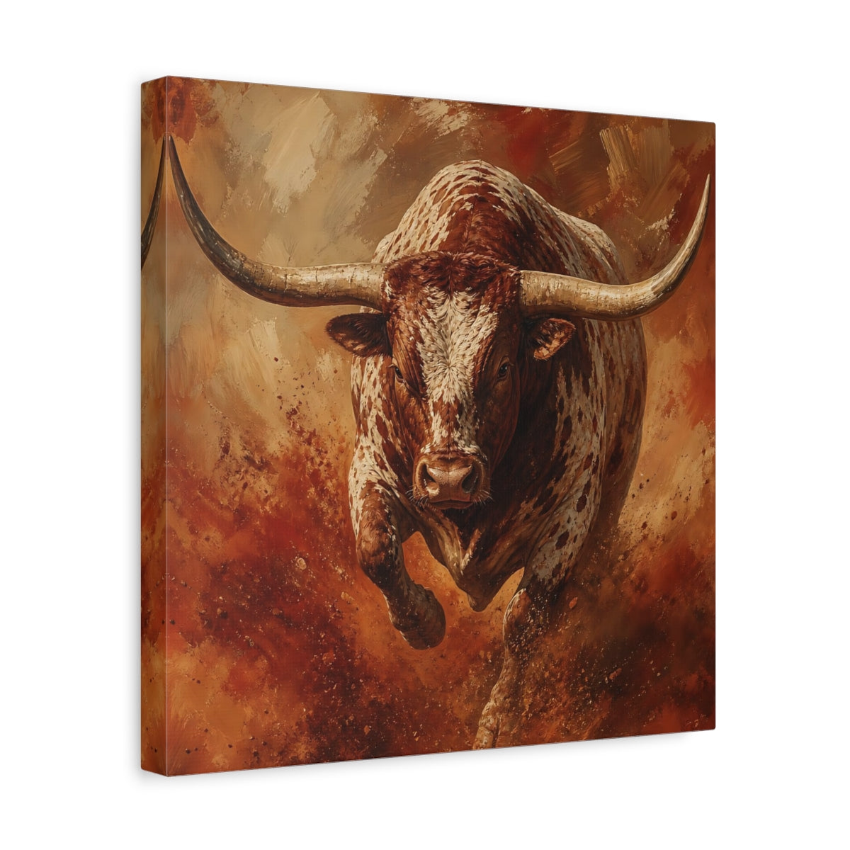 Side Mockup 7. Animals Bull Brown Bull shown as canvas print