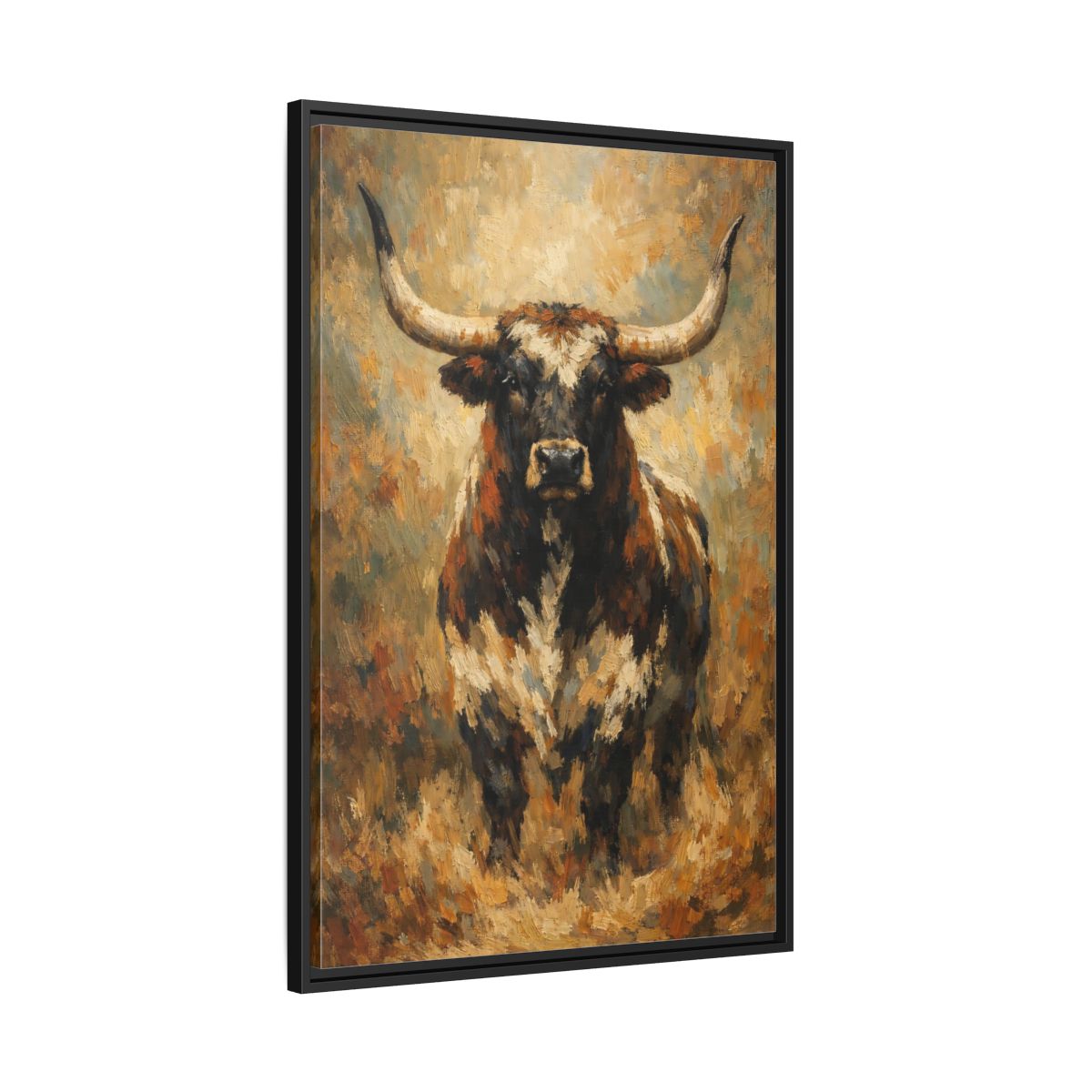 Side Mockup 13. Animals Bull Brown Bull shown as stretched canvas wall art