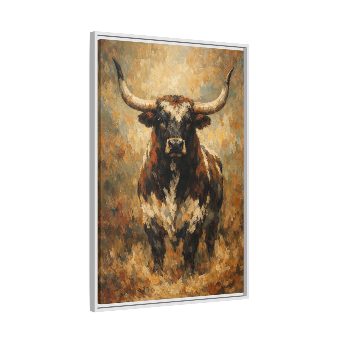 Side Mockup 9. Animals Bull Brown Bull shown as stretched canvas wall art