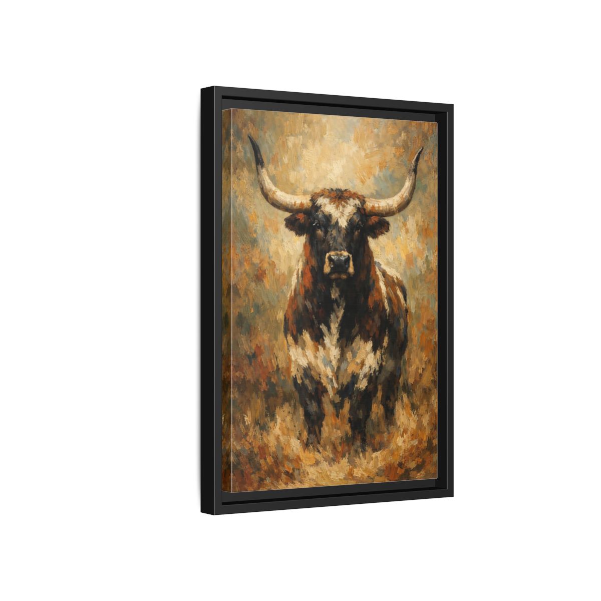 Side Mockup 6. Animals Bull Brown Bull shown as stretched canvas wall art