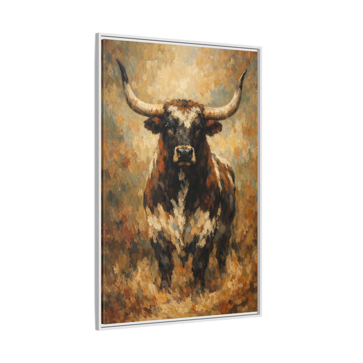 Side Mockup 7. Animals Bull Brown Bull shown as stretched canvas wall art