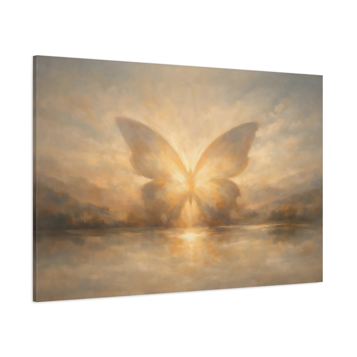 Main Mockup. Animals Butterfly Golden Butterfly shown as stretched canvas wall art