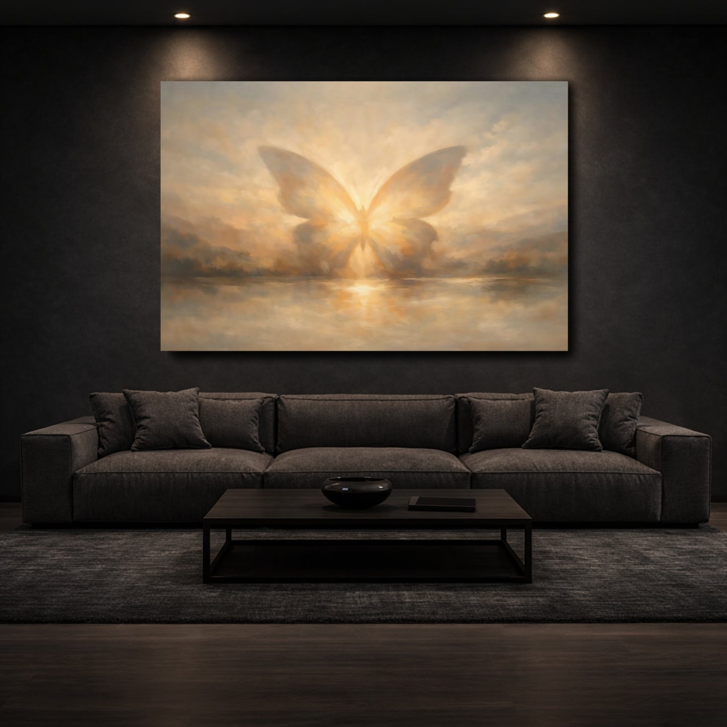 Mockup 2. Animals Butterfly Golden Butterfly shown as stretched canvas wall art