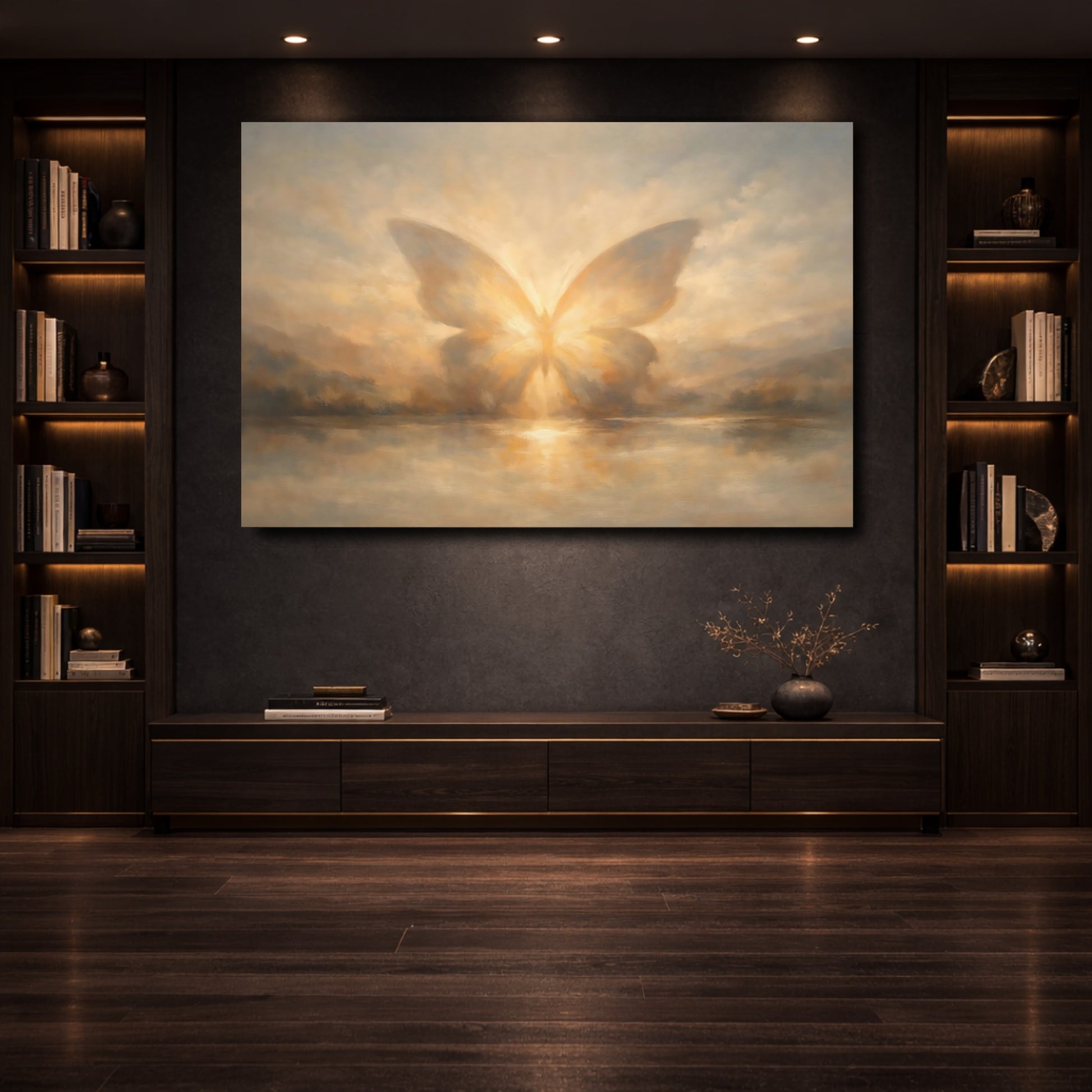 Mockup 3. Animals Butterfly Golden Butterfly shown as stretched canvas wall art