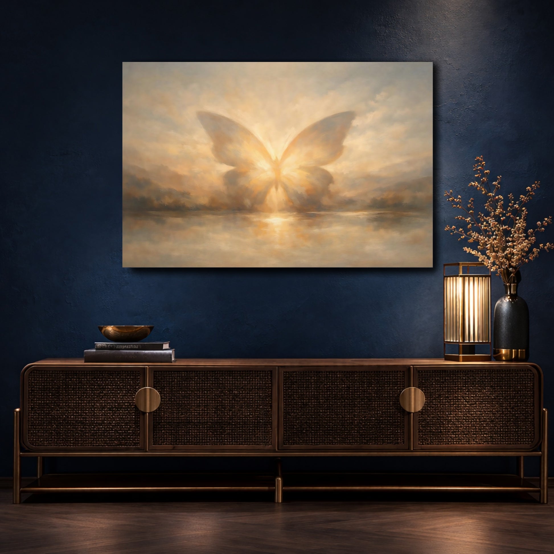 Mockup 4. Animals Butterfly Golden Butterfly shown as stretched canvas wall art