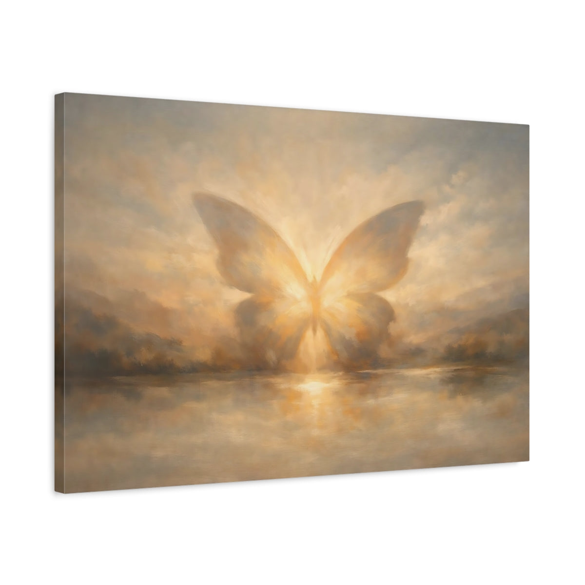 Side Mockup 2. Animals Butterfly Golden Butterfly shown as stretched canvas wall art
