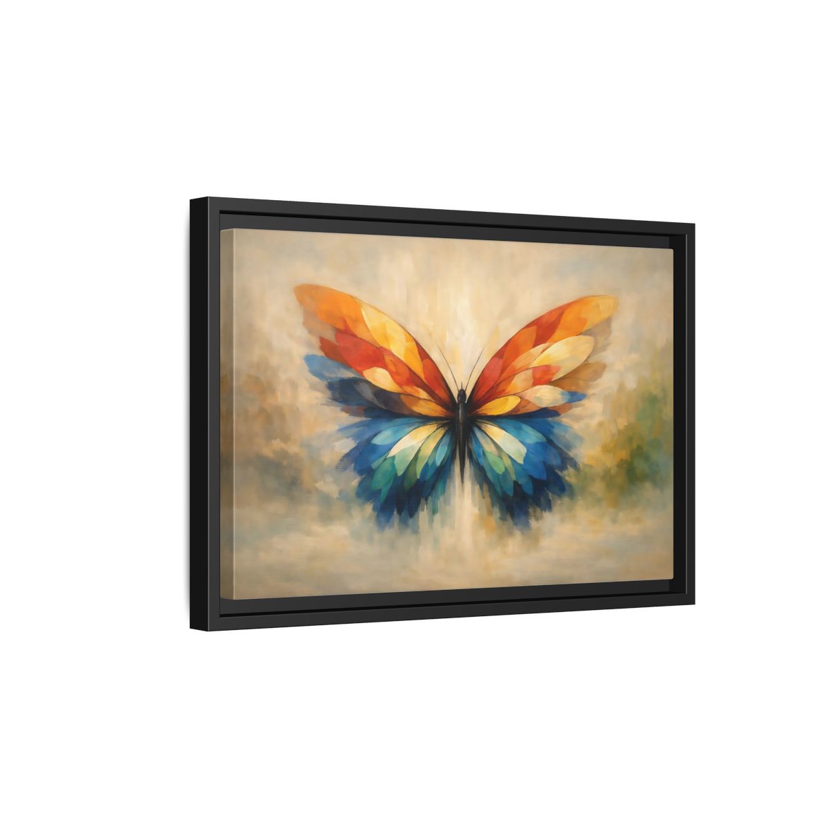 Side Mockup 6. Animals Butterfly Vibrant Butterfly shown as stretched canvas wall art