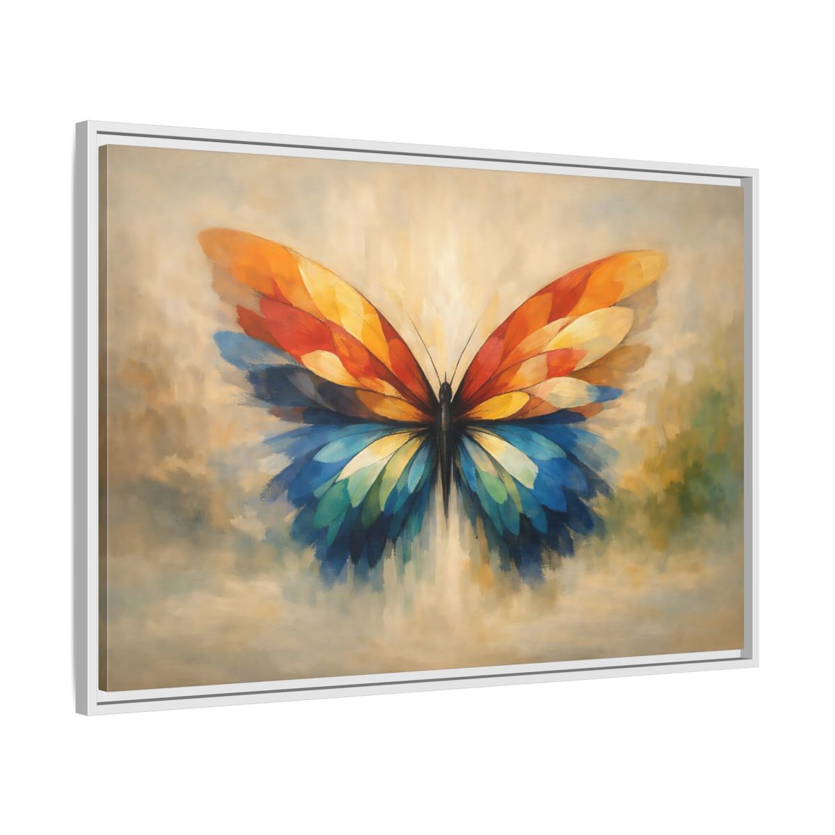 Side Mockup 8. Animals Butterfly Vibrant Butterfly shown as stretched canvas wall art