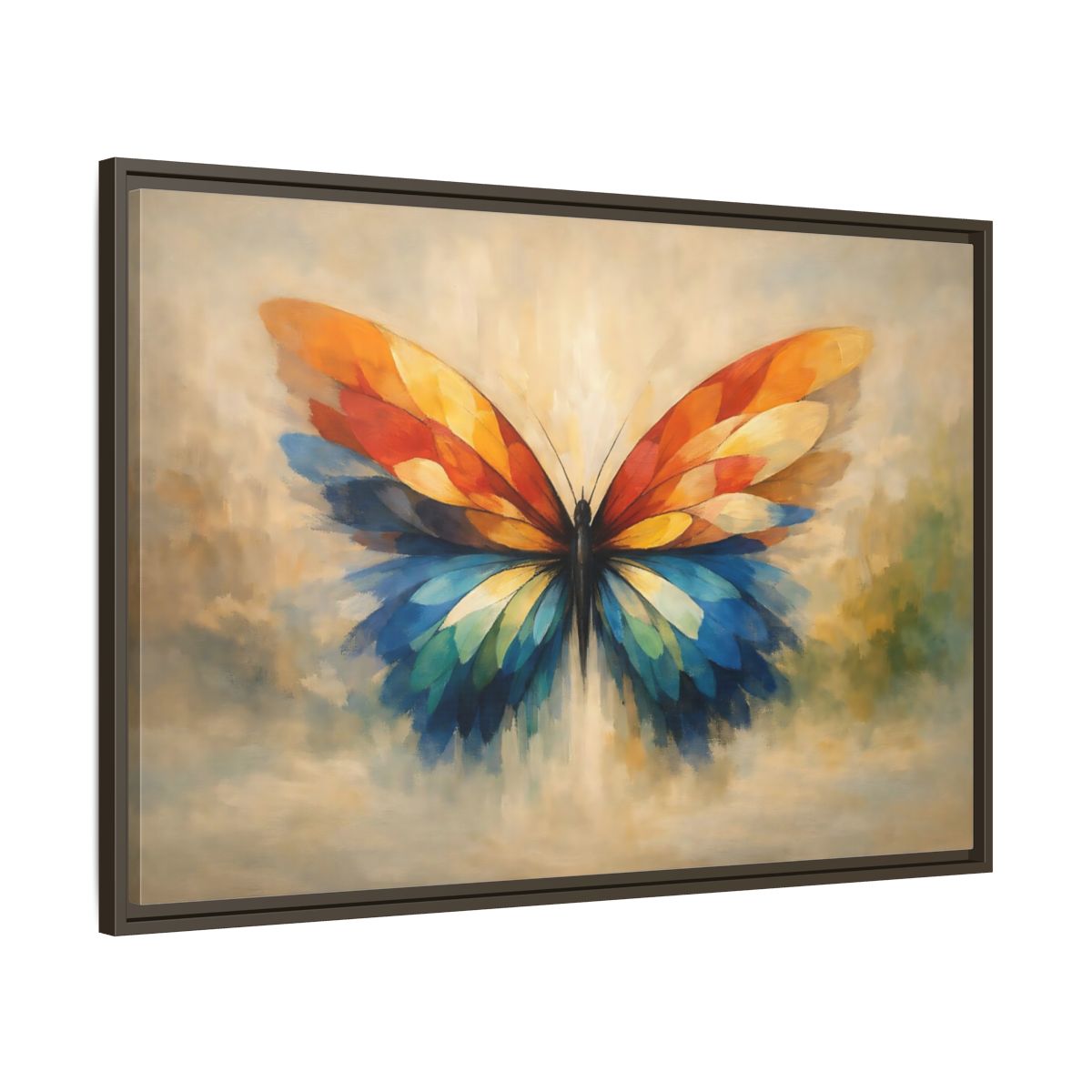 Side Mockup 9. Animals Butterfly Vibrant Butterfly shown as stretched canvas wall art