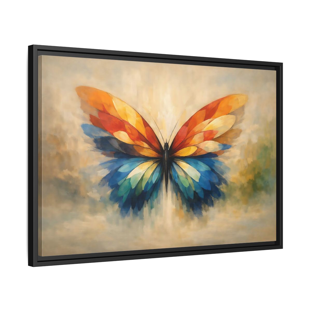 Side Mockup 14. Animals Butterfly Vibrant Butterfly shown as stretched canvas wall art