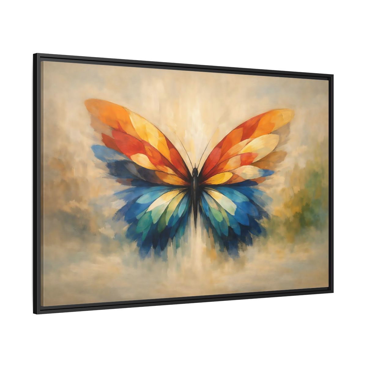 Side Mockup 12. Animals Butterfly Vibrant Butterfly shown as stretched canvas wall art