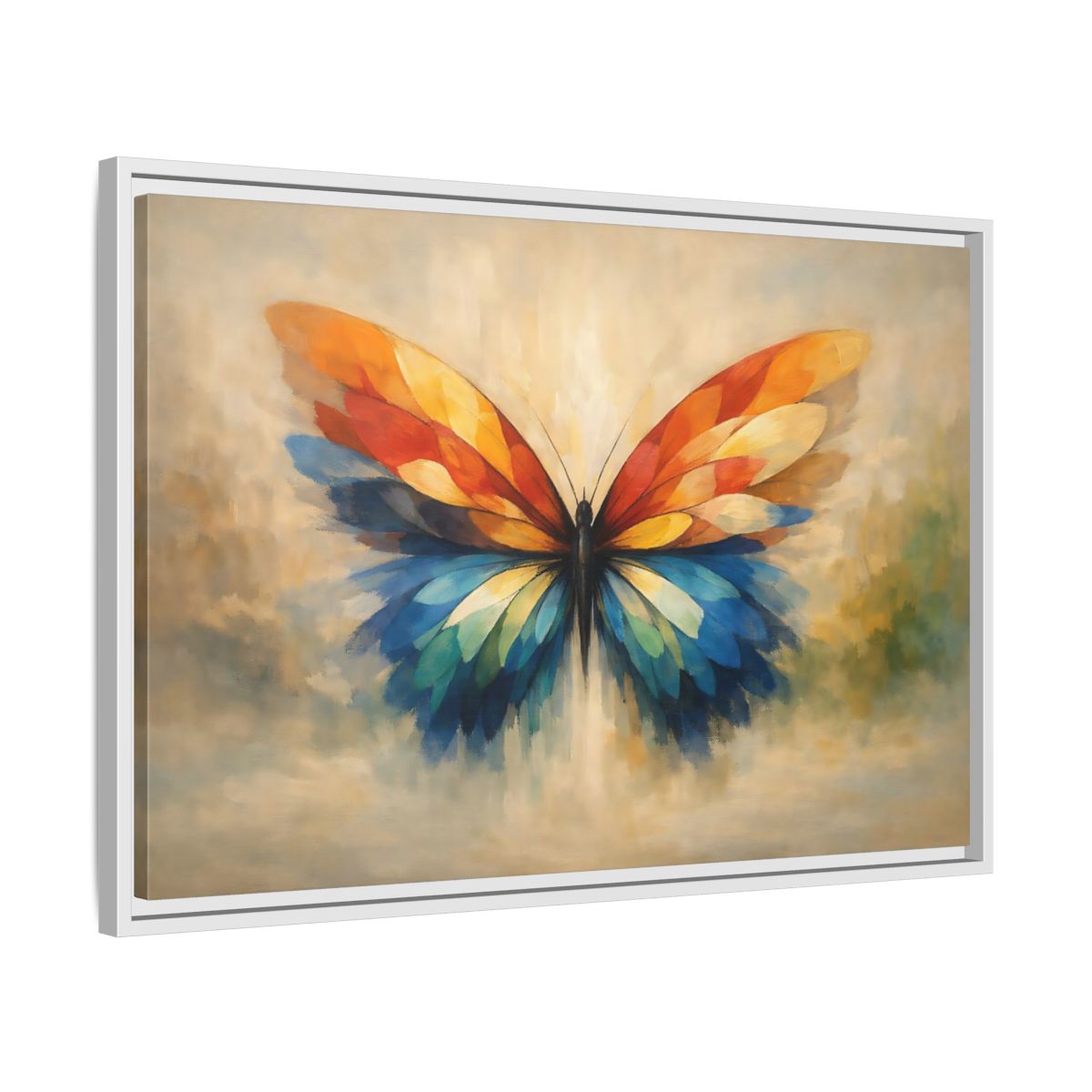 Side Mockup 10. Animals Butterfly Vibrant Butterfly shown as stretched canvas wall art