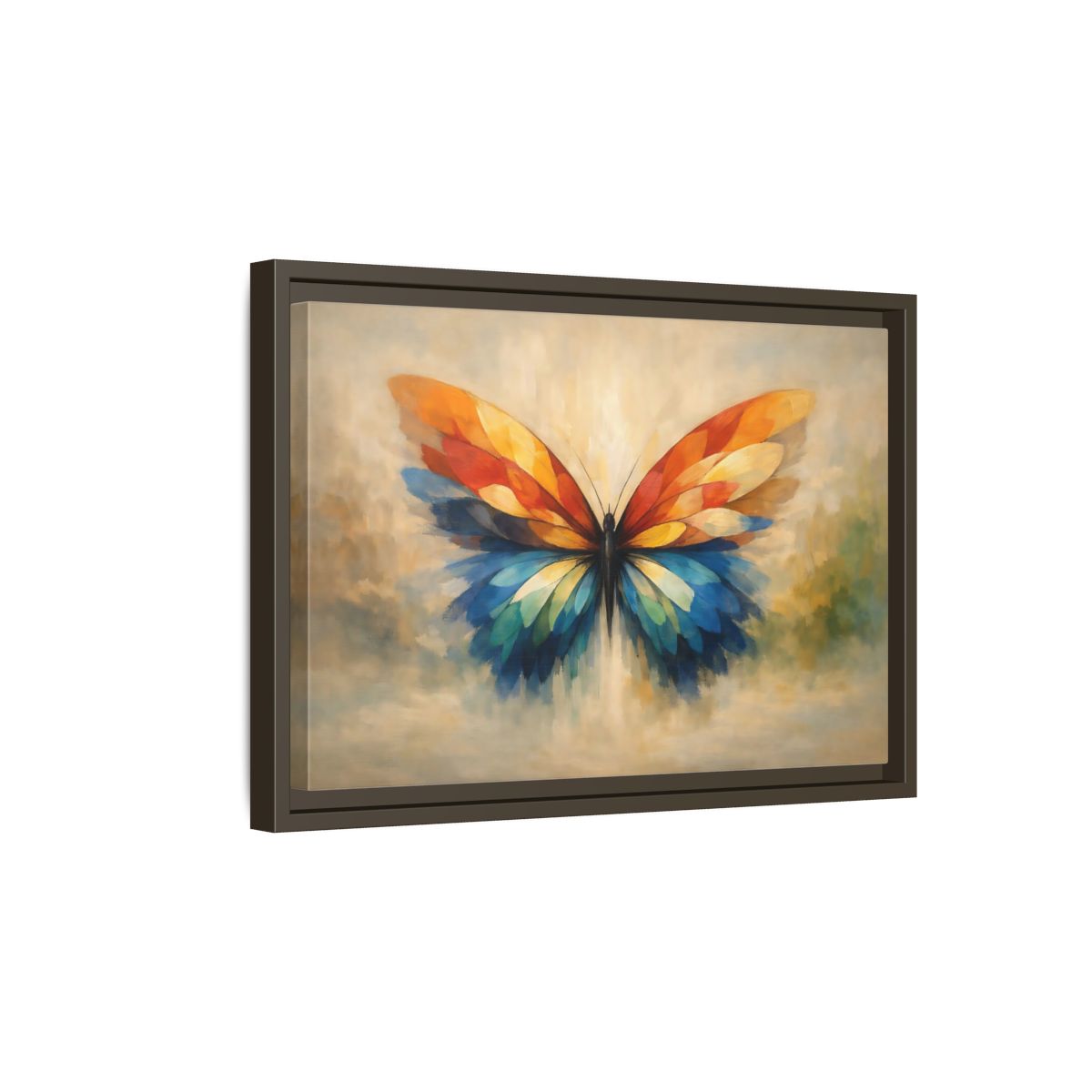 Side Mockup 5. Animals Butterfly Vibrant Butterfly shown as stretched canvas wall art
