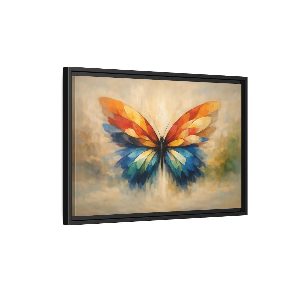 Side Mockup 3. Animals Butterfly Vibrant Butterfly shown as stretched canvas wall art