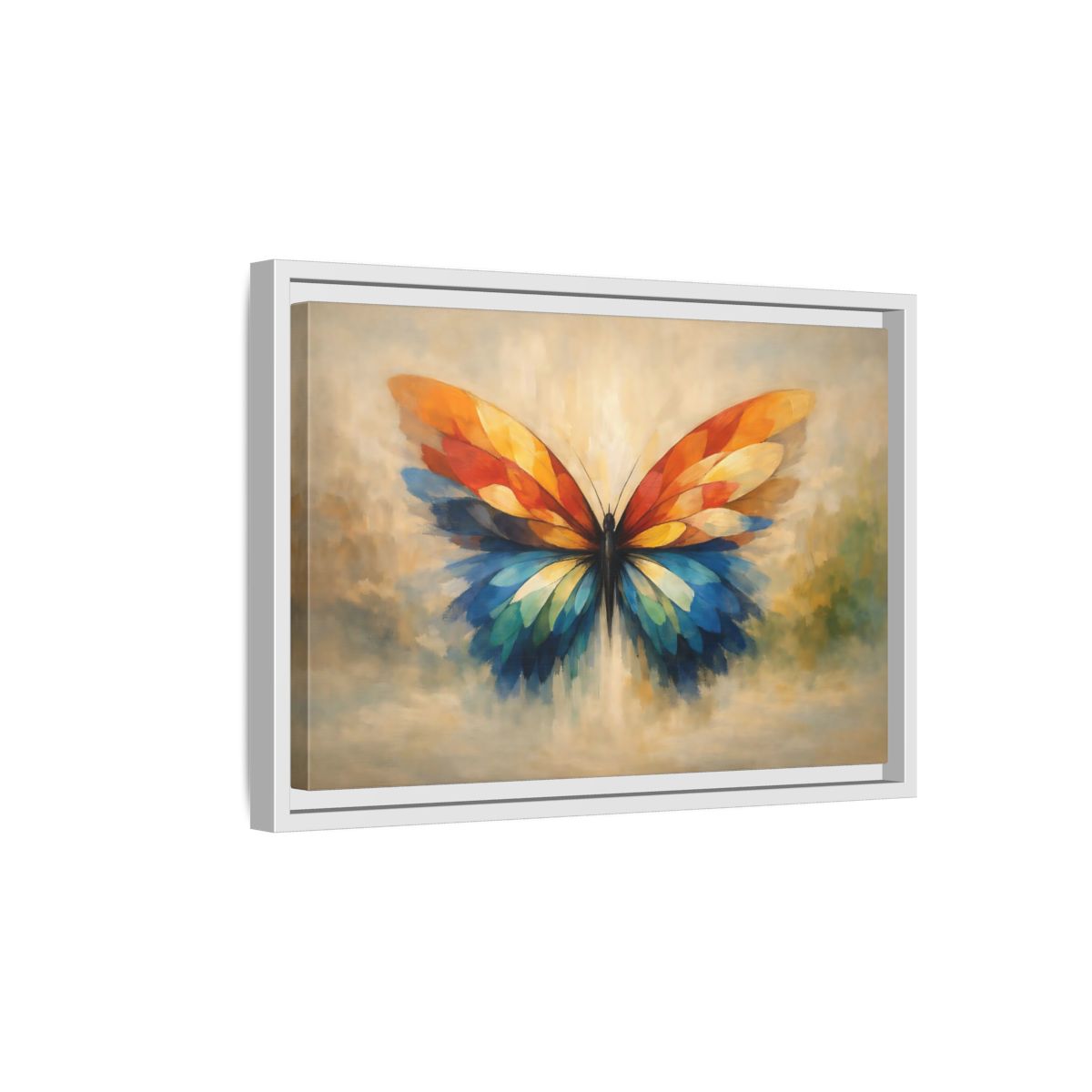 Side Mockup 4. Animals Butterfly Vibrant Butterfly shown as stretched canvas wall art