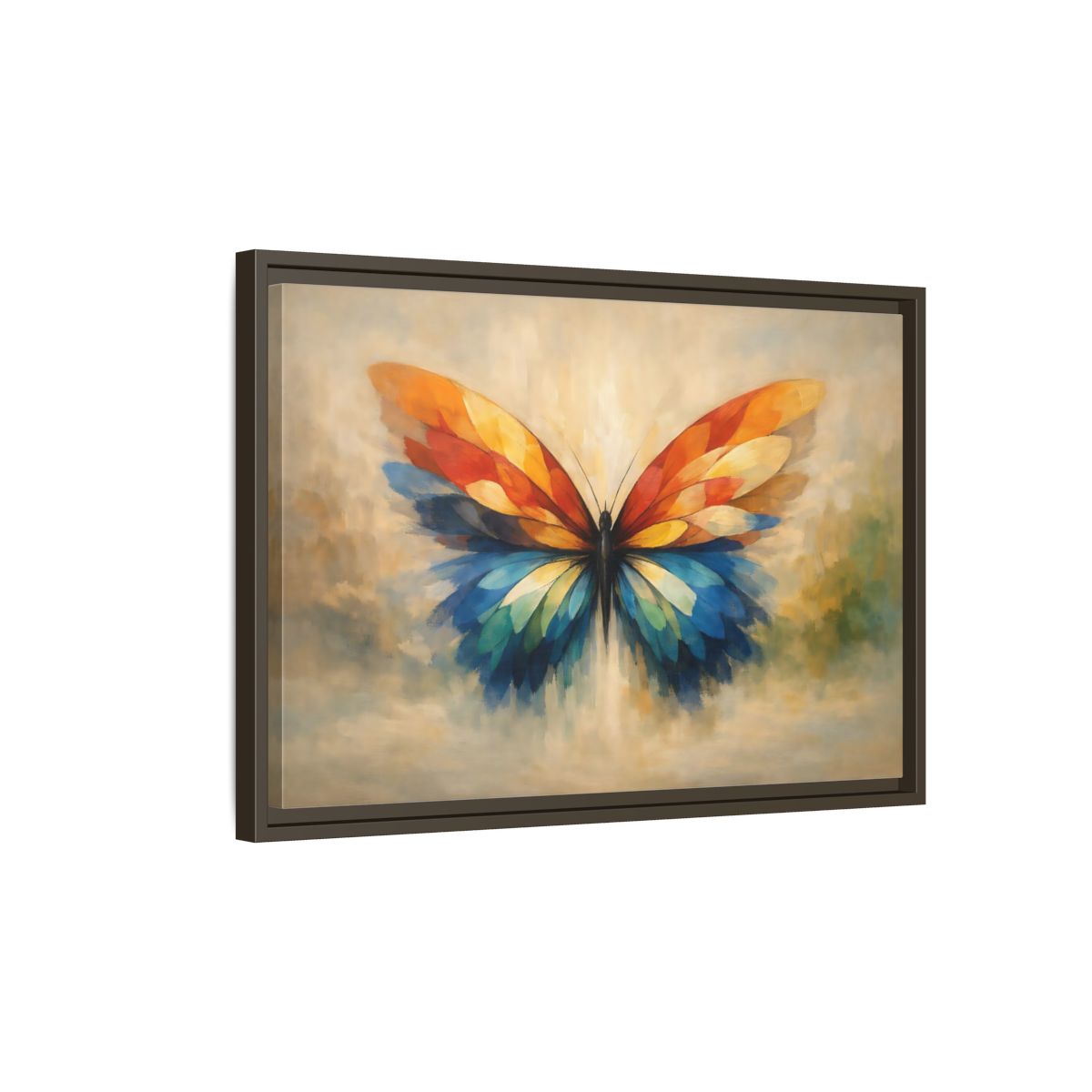 Side Mockup 2. Animals Butterfly Vibrant Butterfly shown as stretched canvas wall art