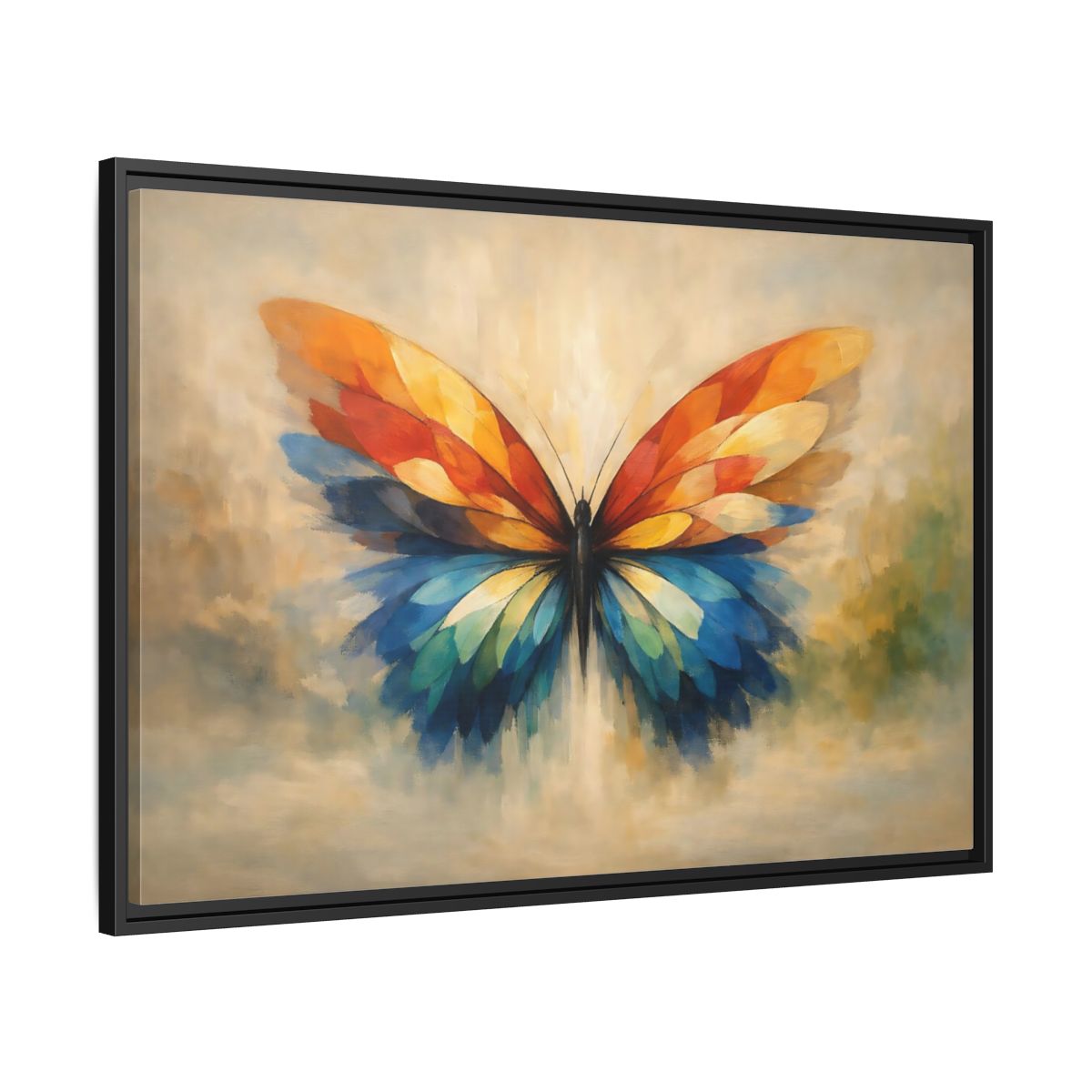 Side Mockup 13. Animals Butterfly Vibrant Butterfly shown as stretched canvas wall art