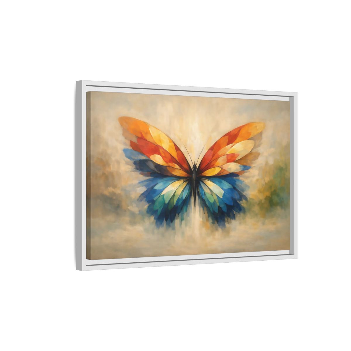 Side Mockup 1. Animals Butterfly Vibrant Butterfly shown as stretched canvas wall art