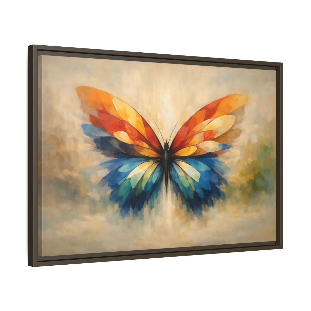 Side Mockup 11. Animals Butterfly Vibrant Butterfly shown as stretched canvas wall art