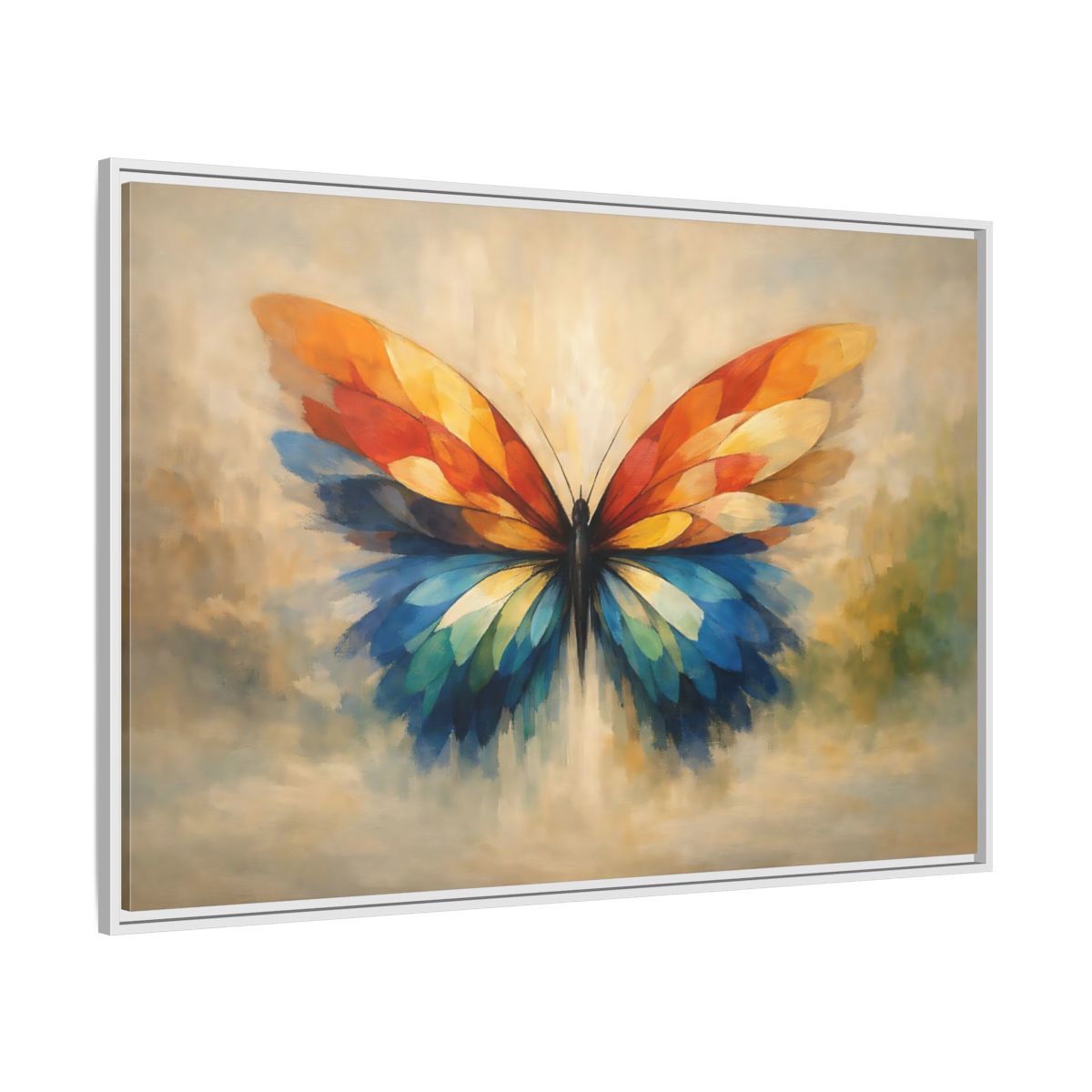 Side Mockup 7. Animals Butterfly Vibrant Butterfly shown as stretched canvas wall art