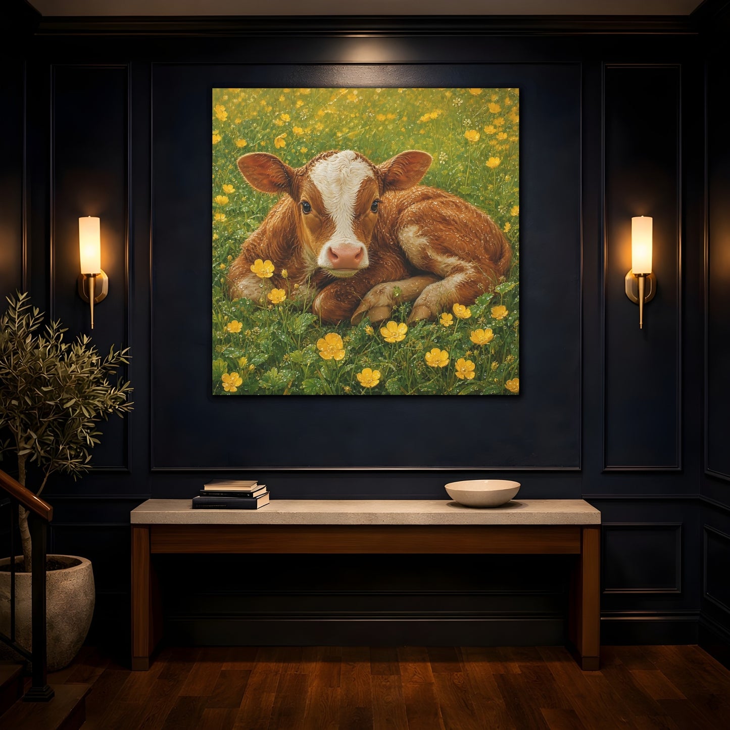 Mockup 4. Animals Calf Brown Calf shown as canvas print