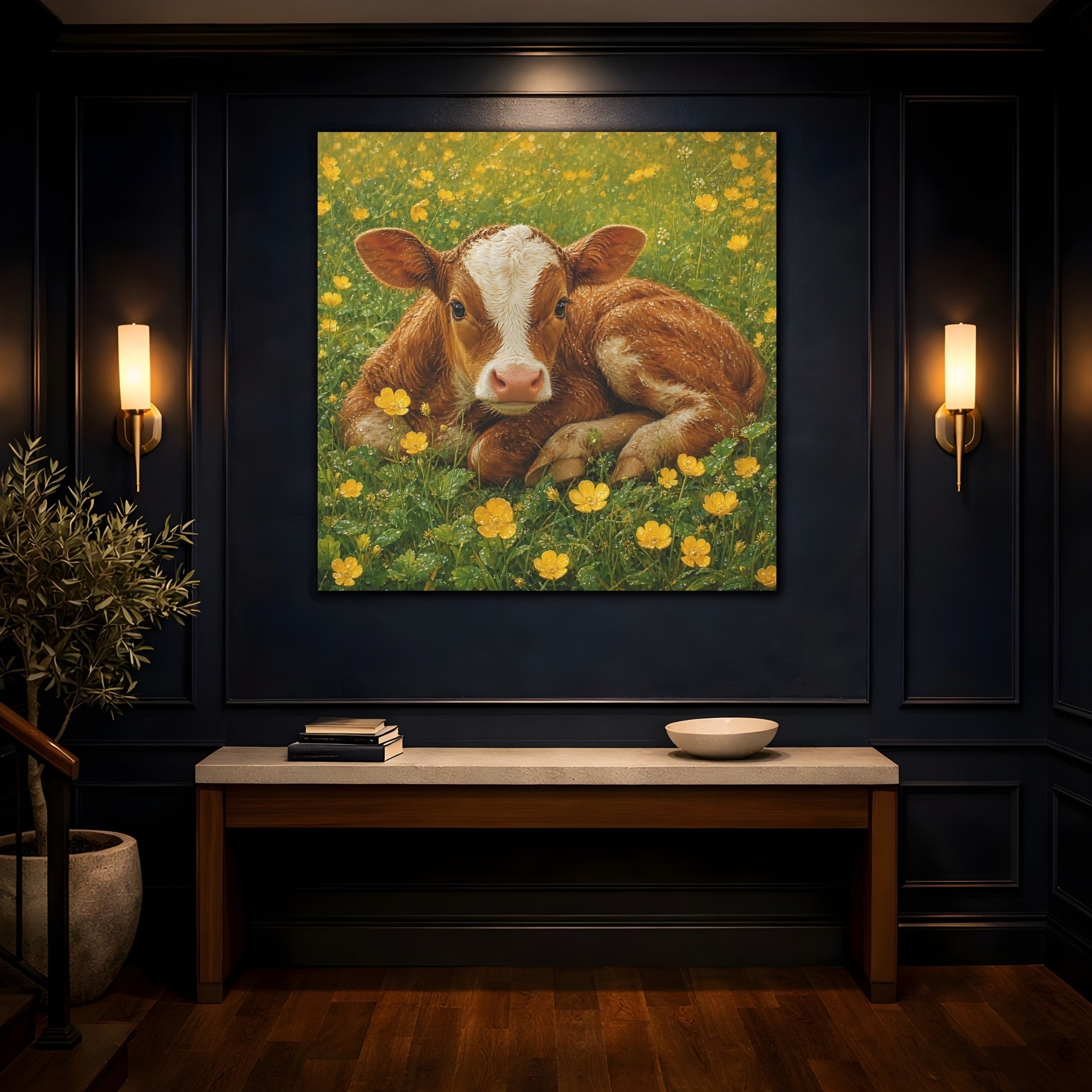 Mockup 4. Animals Calf Brown Calf shown as canvas print