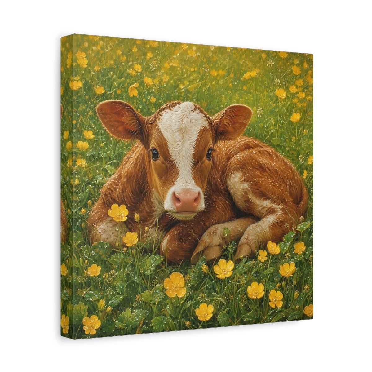 Animals Calf Brown Canvas Print – Nursery, Gallery Wall, Green - YesArtYes