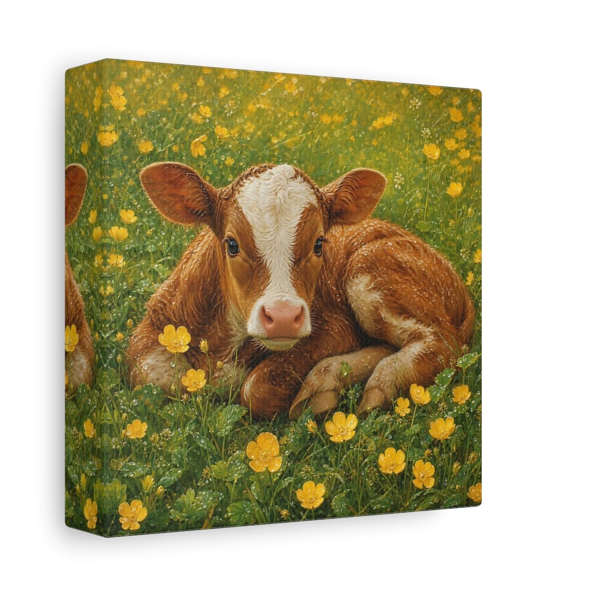 Animals Calf Brown Canvas Print – Nursery, Gallery Wall, Green - YesArtYes