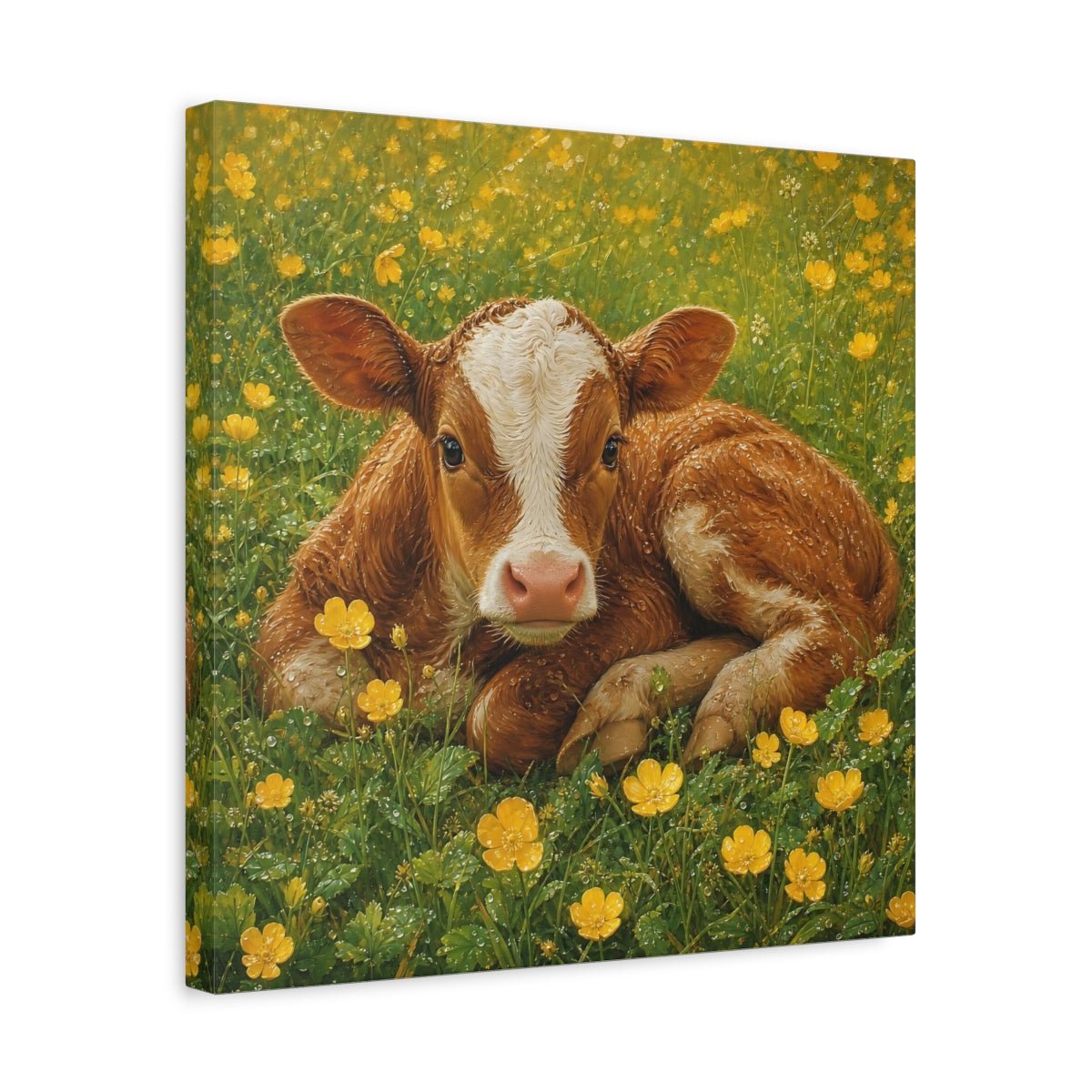 Animals Calf Brown Canvas Print – Nursery, Gallery Wall, Green - YesArtYes