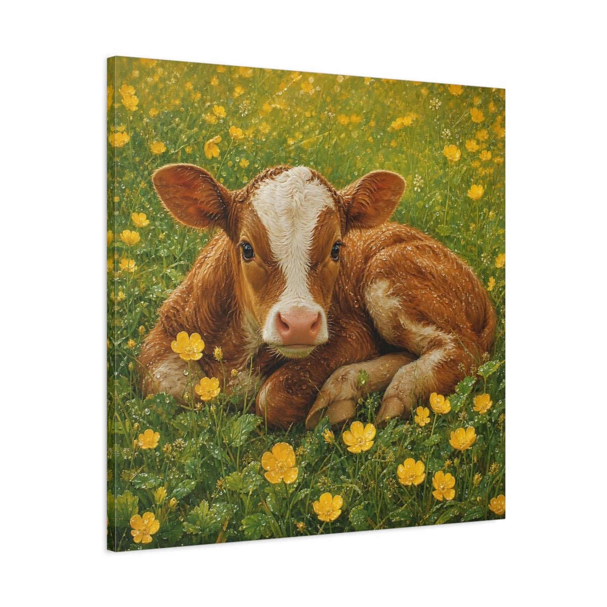 Animals Calf Brown Canvas Print – Nursery, Gallery Wall, Green - YesArtYes