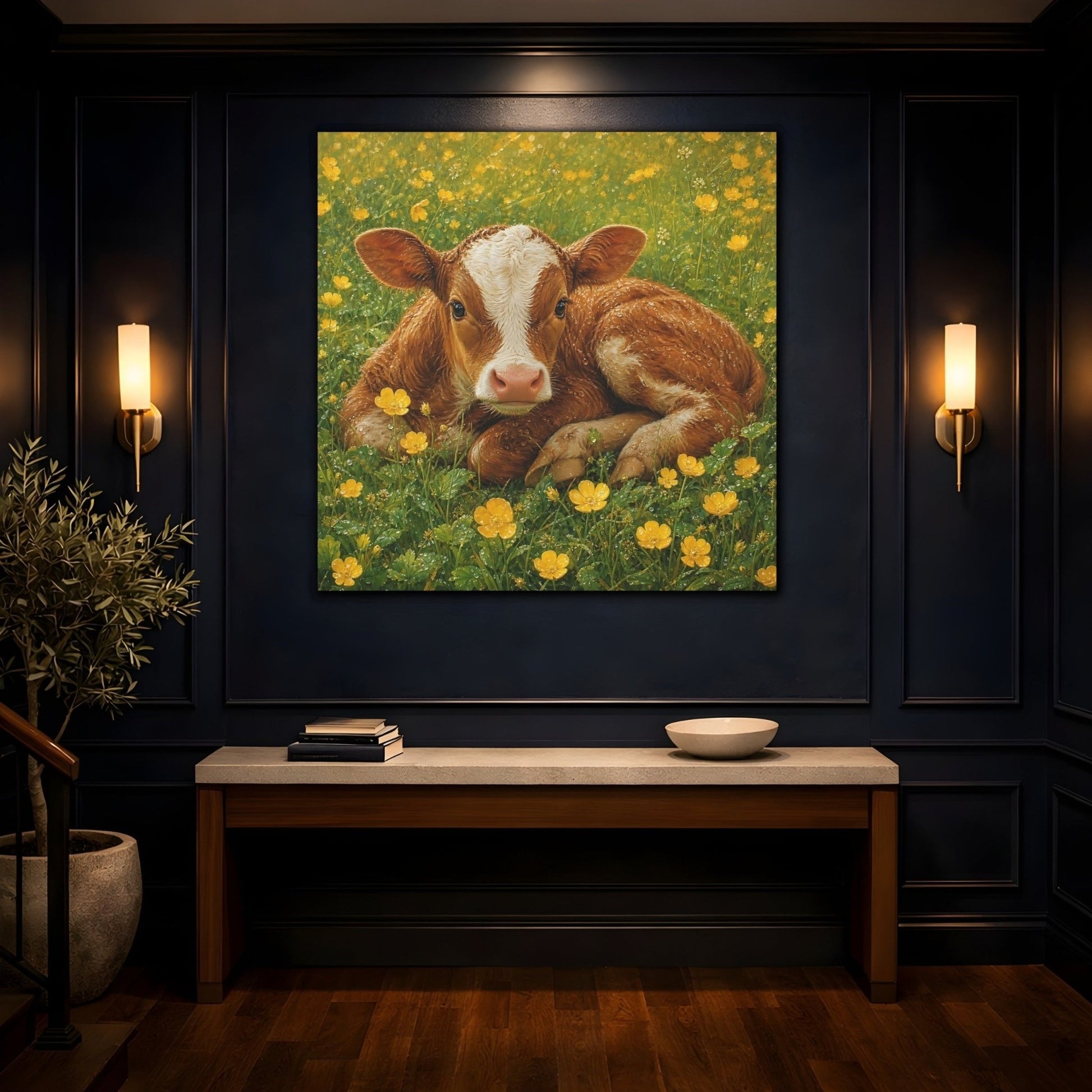 Animals Calf Brown Canvas Print – Nursery, Gallery Wall, Green - YesArtYes