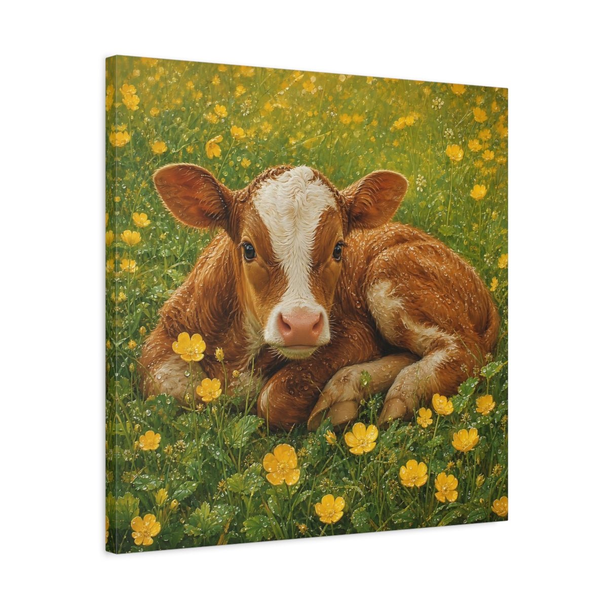 Animals Calf Brown Canvas Print – Nursery, Gallery Wall, Green - YesArtYes