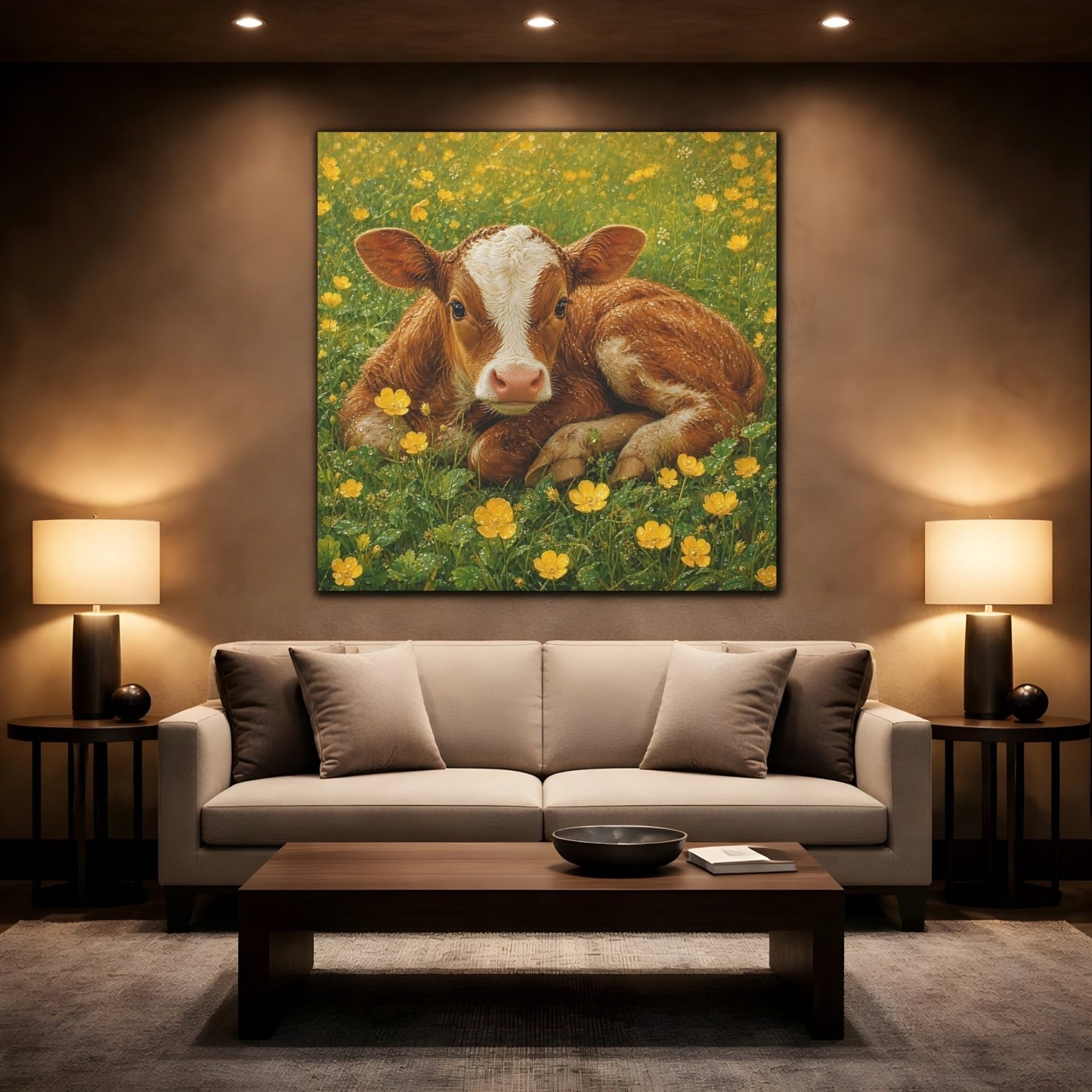 Animals Calf Brown Canvas Print – Nursery, Gallery Wall, Green - YesArtYes